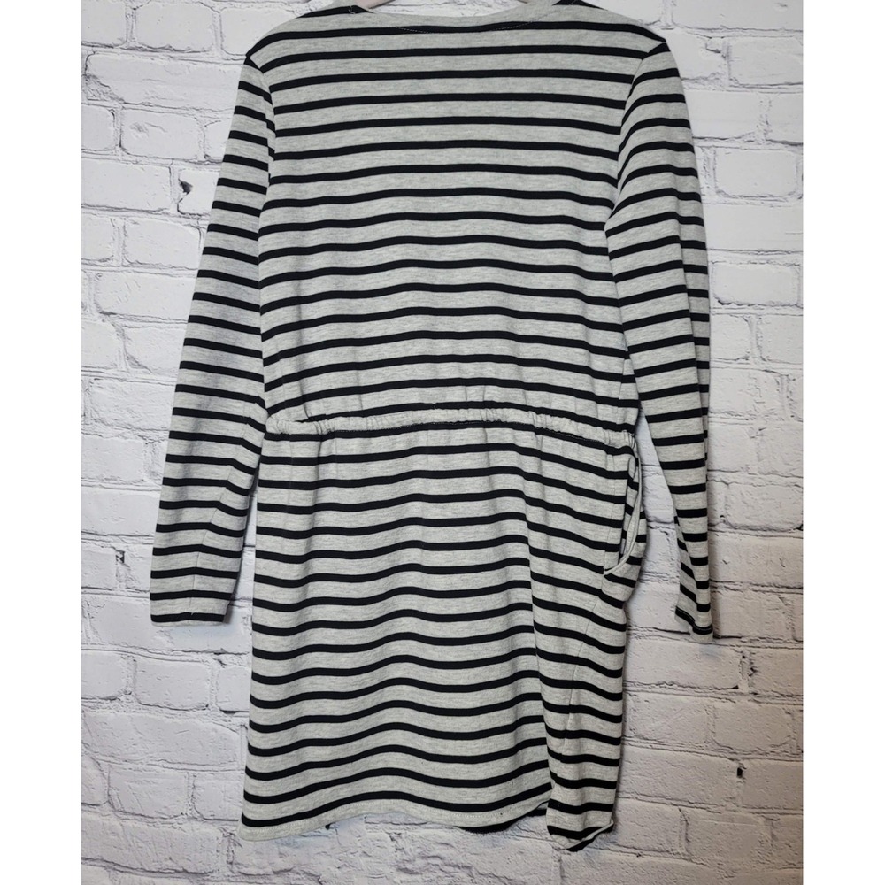 Merona Womens Grey Black Striped Long Sleeve Drawstring Waist Knit Dress Size M - Picture 6 of 7